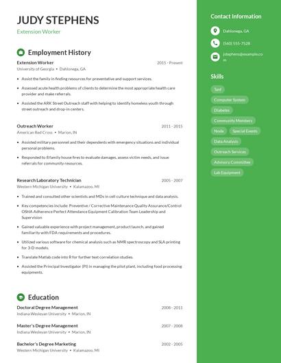 Extension Worker Resume