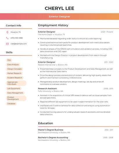 Exterior Designer Resume