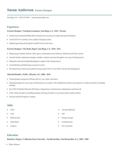 Exterior Designer Resume