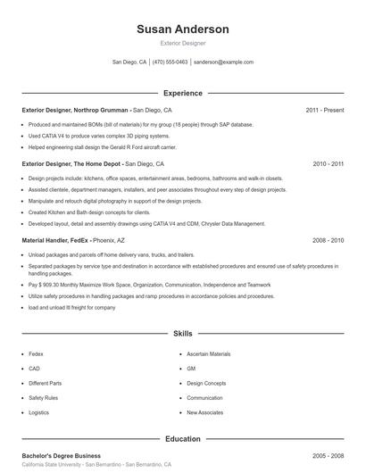Exterior Designer Resume