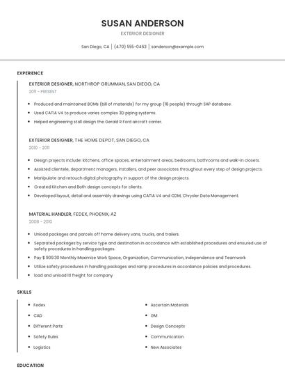 Exterior Designer Resume