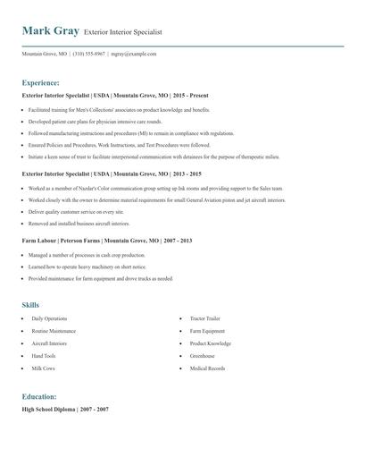 Exterior Interior Specialist Resume