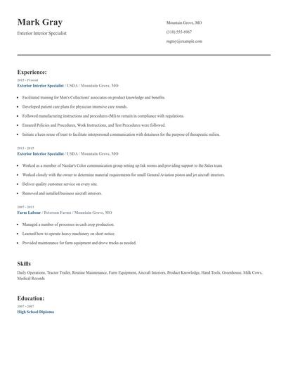 Exterior Interior Specialist Resume