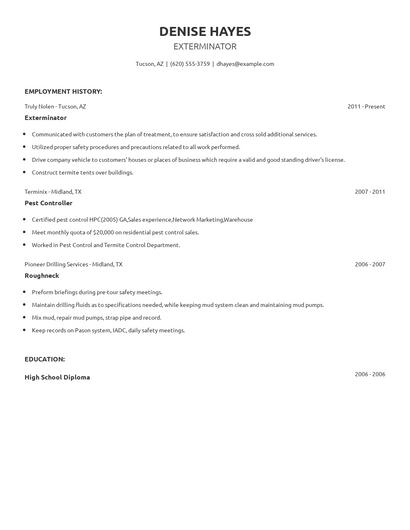 Exterminator Resume