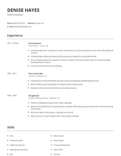 Exterminator Resume