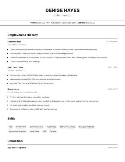Exterminator Resume
