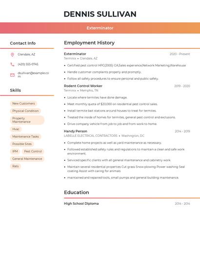 Exterminator Resume