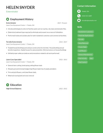 Exterminator Resume