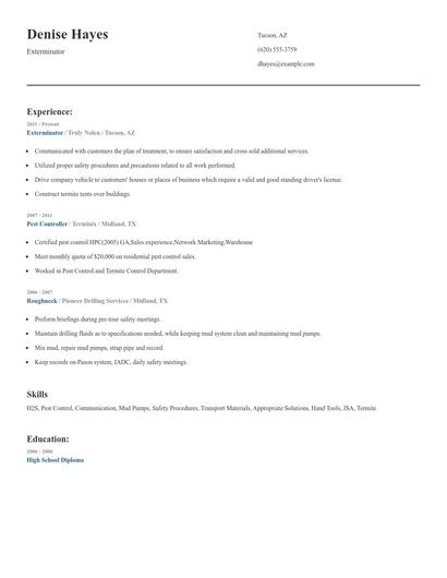 Exterminator Resume
