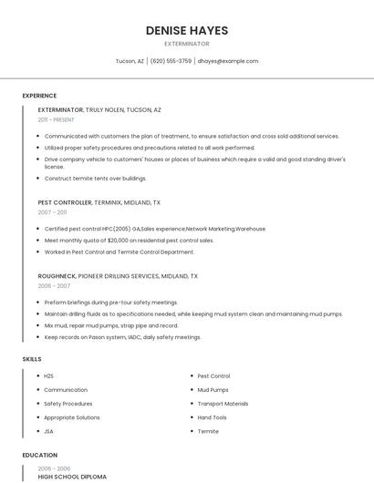 Exterminator Resume