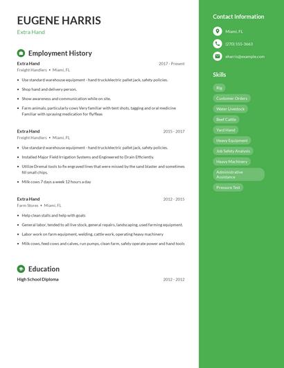 Extra Hand Resume