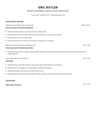 Extracorporeal Circulation Specialist Resume
