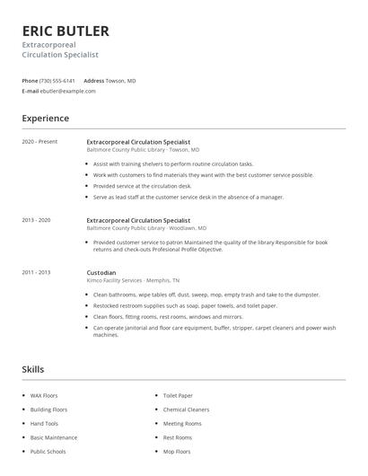 Extracorporeal Circulation Specialist Resume