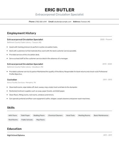 Extracorporeal Circulation Specialist Resume