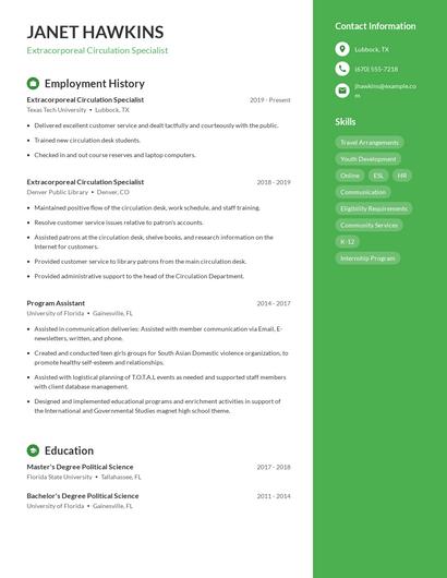 Extracorporeal Circulation Specialist Resume