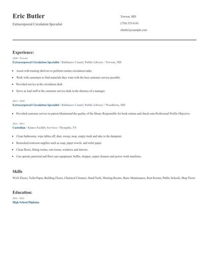 Extracorporeal Circulation Specialist Resume