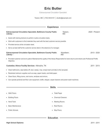 Extracorporeal Circulation Specialist Resume