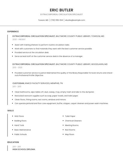 Extracorporeal Circulation Specialist Resume