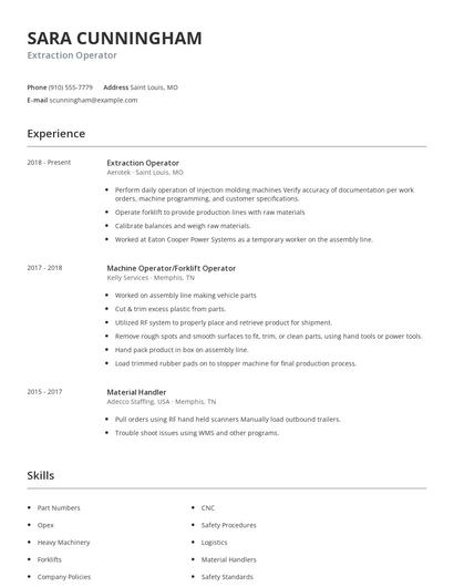 Extraction Operator Resume