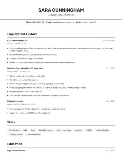 Extraction Operator Resume