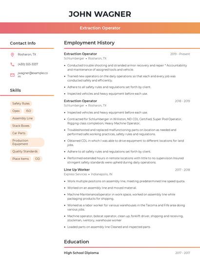 Extraction Operator Resume