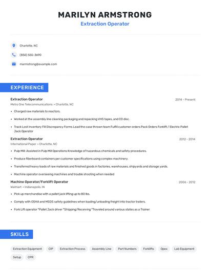 Extraction Operator Resume