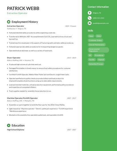 Extraction Operator Resume