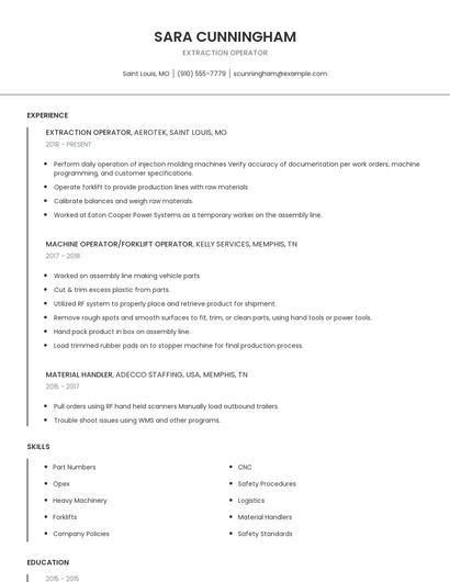 Extraction Operator Resume