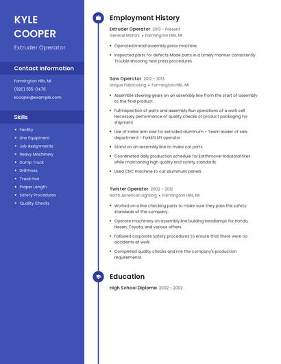 Extruder Operator Resume