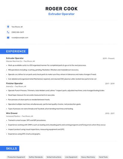 Extruder Operator Resume