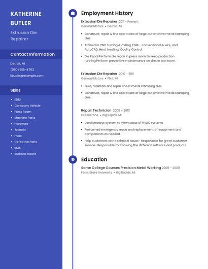 Extrusion Die Repairer Resume