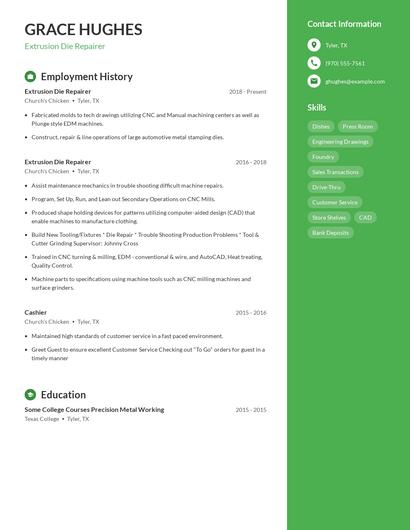 Extrusion Die Repairer Resume