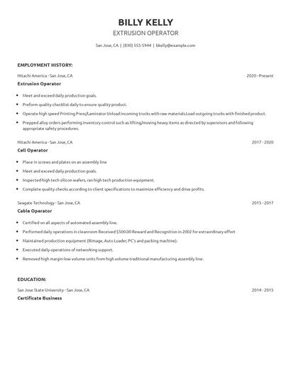 Extrusion Operator Resume