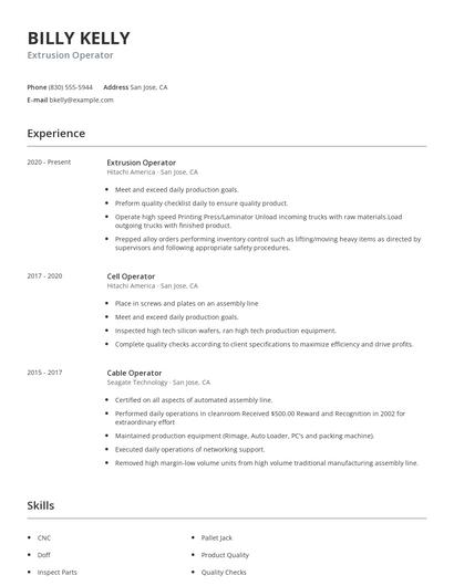 Extrusion Operator Resume
