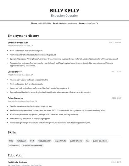 Extrusion Operator Resume