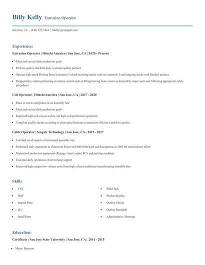 Extrusion Operator Resume