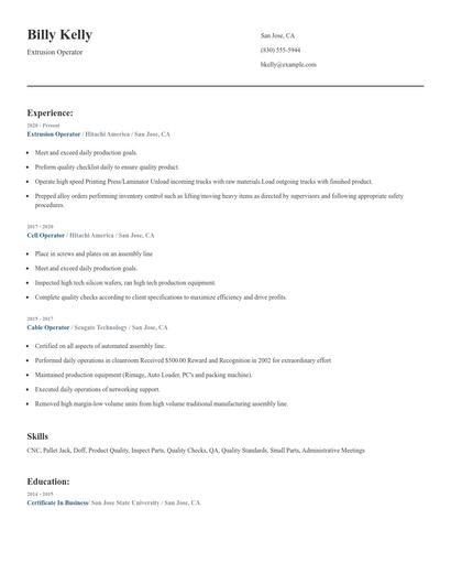 Extrusion Operator Resume