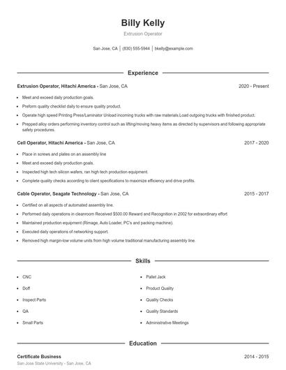 Extrusion Operator Resume