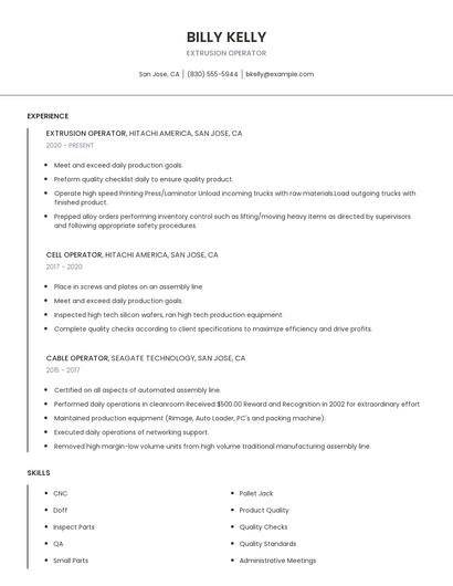Extrusion Operator Resume