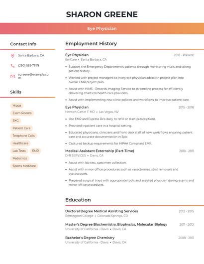 Eye Physician Resume