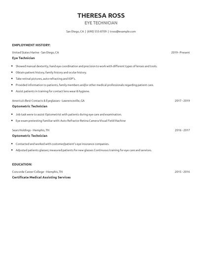 Eye Technician Resume