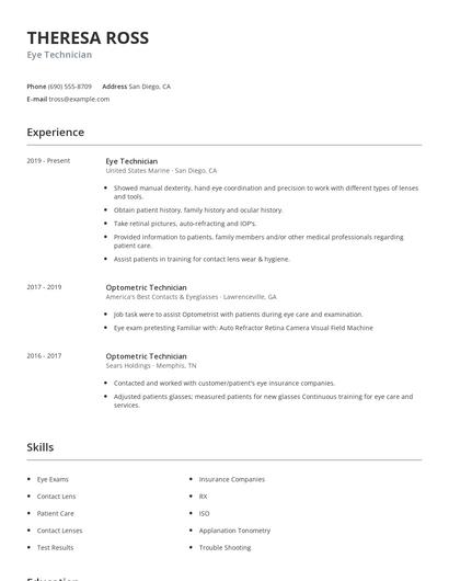 Eye Technician Resume