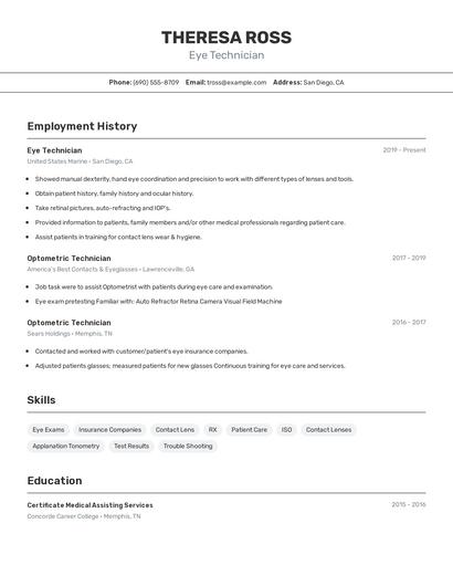 Eye Technician Resume