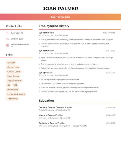 Eye Technician Resume