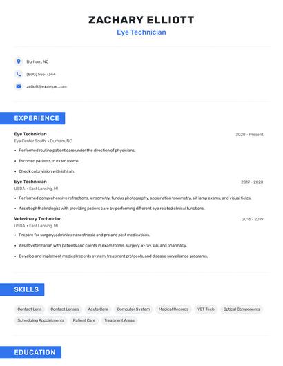 Eye Technician Resume