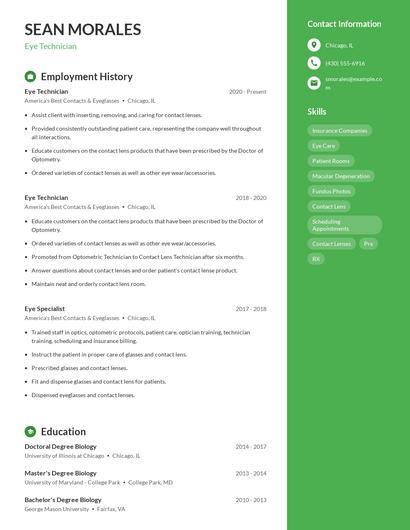 Eye Technician Resume