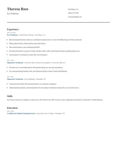 Eye Technician Resume