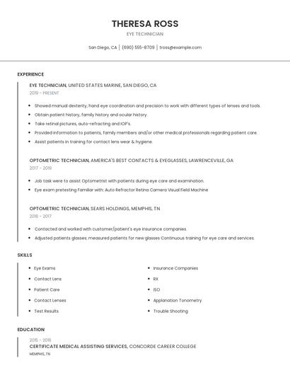 Eye Technician Resume