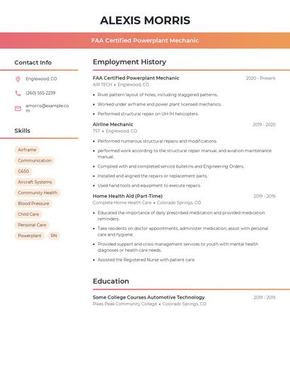 FAA Certified Powerplant Mechanic Resume