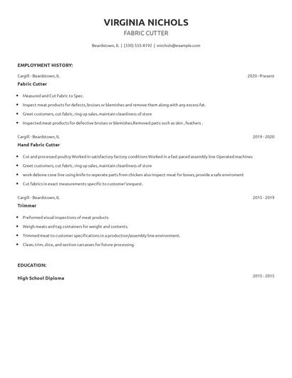 Fabric Cutter Resume